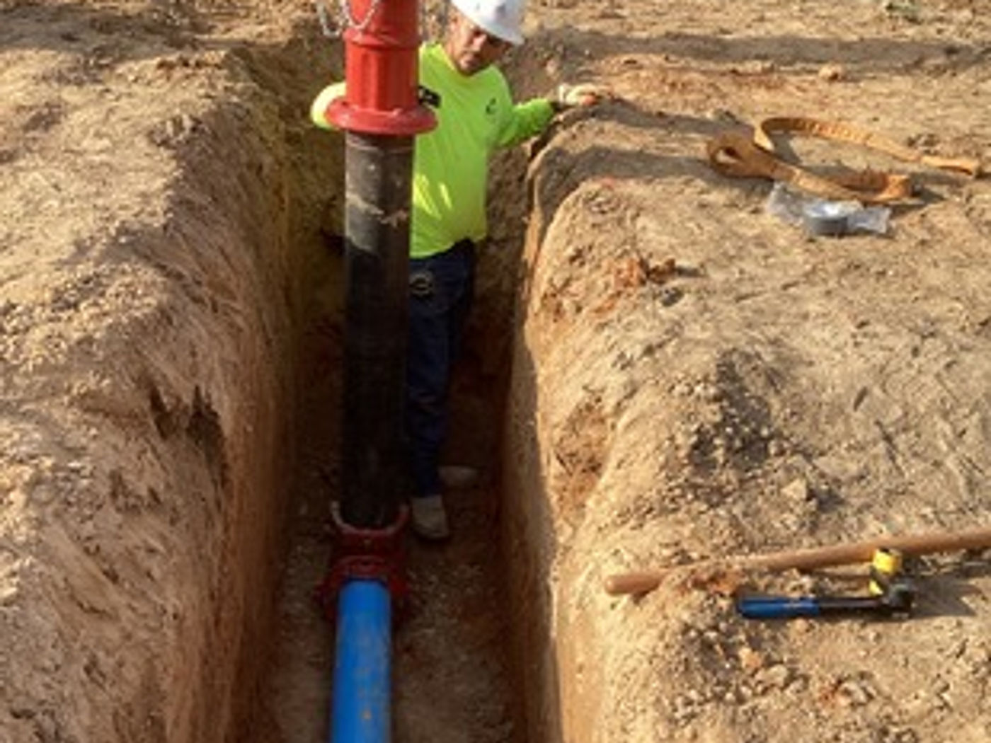 Hydrant and pipe installation trench